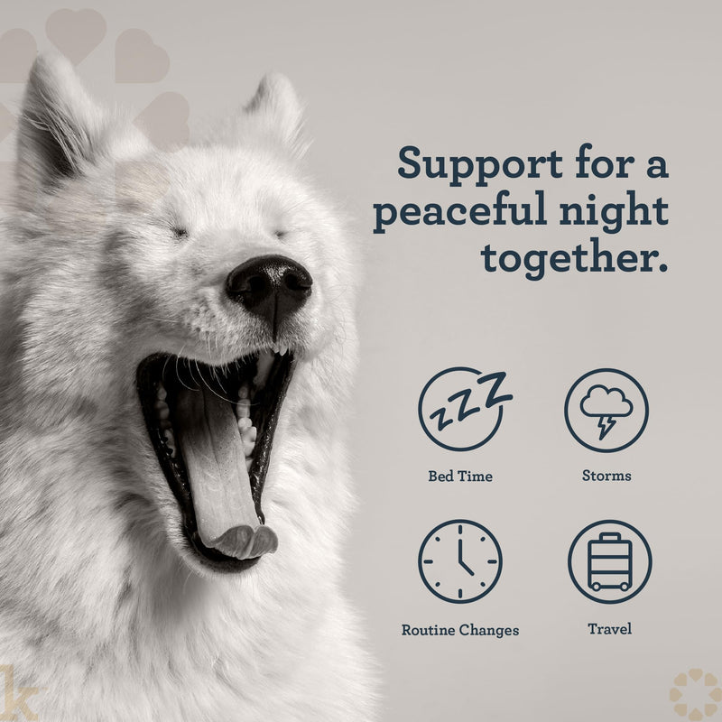 Kradle Nighttime Calming Chews for Dogs - Sleep and Relaxation Support - Melatonin L-Theanine Chamomile Ashwagandha - Calming Supplement for Bedtime and Stress - Chicken Flavor - 90 Chews