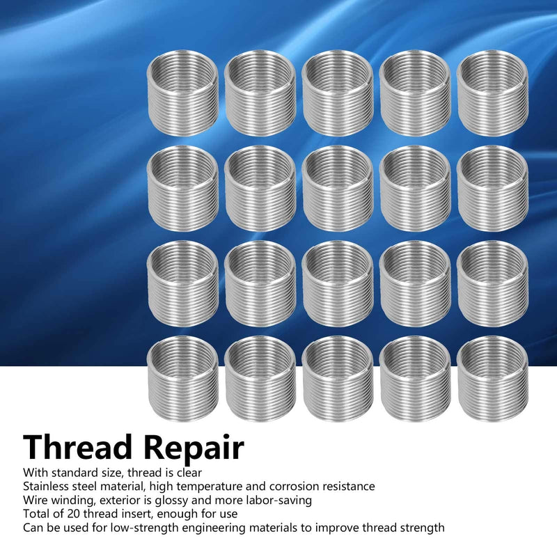 20Pcs Thread Repair Kits M14 x 1.25 Thread Repair Spiral Circle Insert Reducer Nut Threaded Expand Socket Set(1.5D) 1.5D