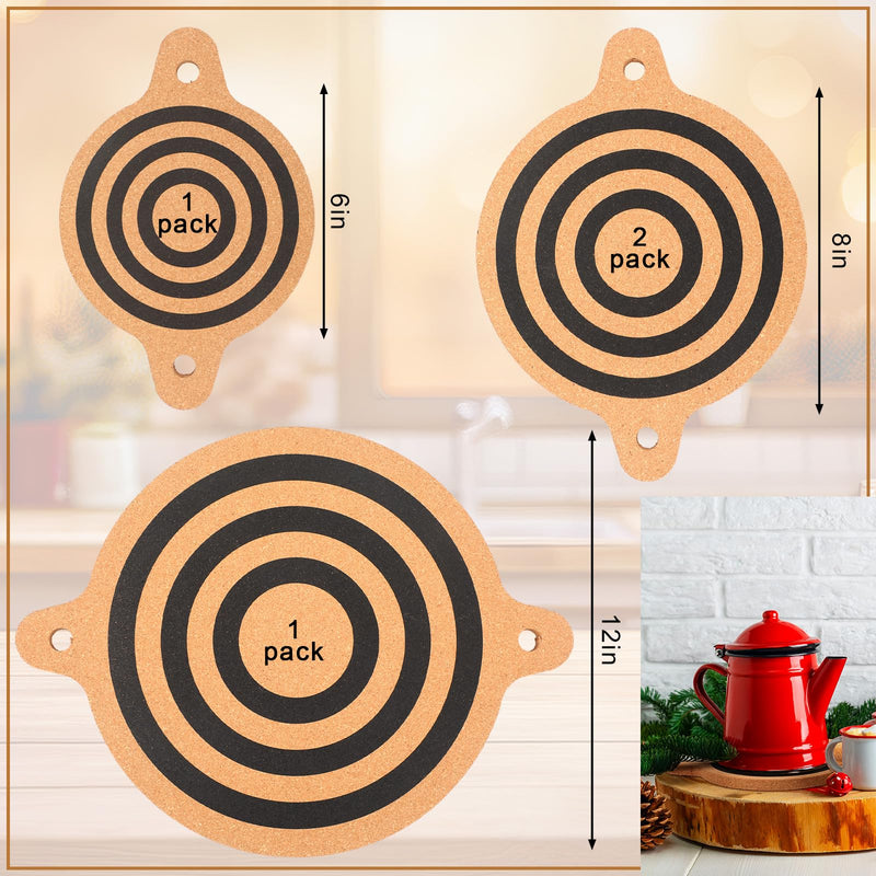 Meanplan 4 Pack Magnet Cork Trivet Magnetic Pot Holders for Hot Pots and Pans Protects Table Kitchen Countertops Protection for Cooking and Baking, Easy to Use, 10", 8", 6"