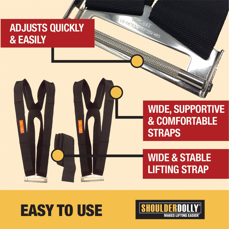 Shoulder Dolly Moving Straps - Lifting Strap for 2 Movers - Move, Lift, Carry, And Secure Furniture, Appliances, Heavy, Bulky Objects Safely, Efficiently, More Easily Like The Pros - LD1000 1 Pack