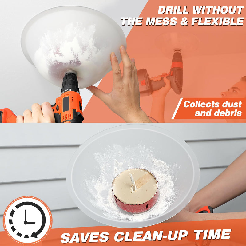 Hole Saw Dust Bowl, Silicone Transparent Drill Dust Collector for Installing Recessed Lights and Various Drilling Tasks, Works with All Hole Saws, Adds Bearings for Durability and Smoother Drilling