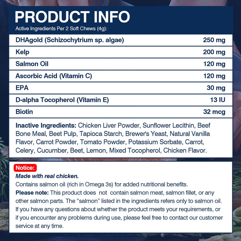 Omega 3 Skin and Coat Supplement for Dogs 200 Chews Dog Fish Oil Supplements with EPA & DHA Fatty Acids Dry Skin Relief for Dogs Shedding Allergy Itching Promotes Heart Hip Joint Health Chicken Flavor