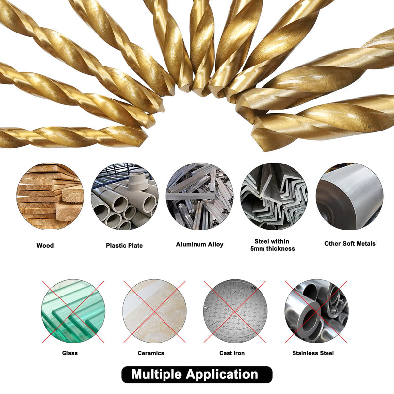 99 Pcs Drill Bit Set, 135° Tip Titanium Coated High Speed Steel, Twist Drill Bit Kit for Iron, Aluminum Alloy, Copper, Wood, Plastic, with Hard Storage 1/16"-3/8" 99PCS