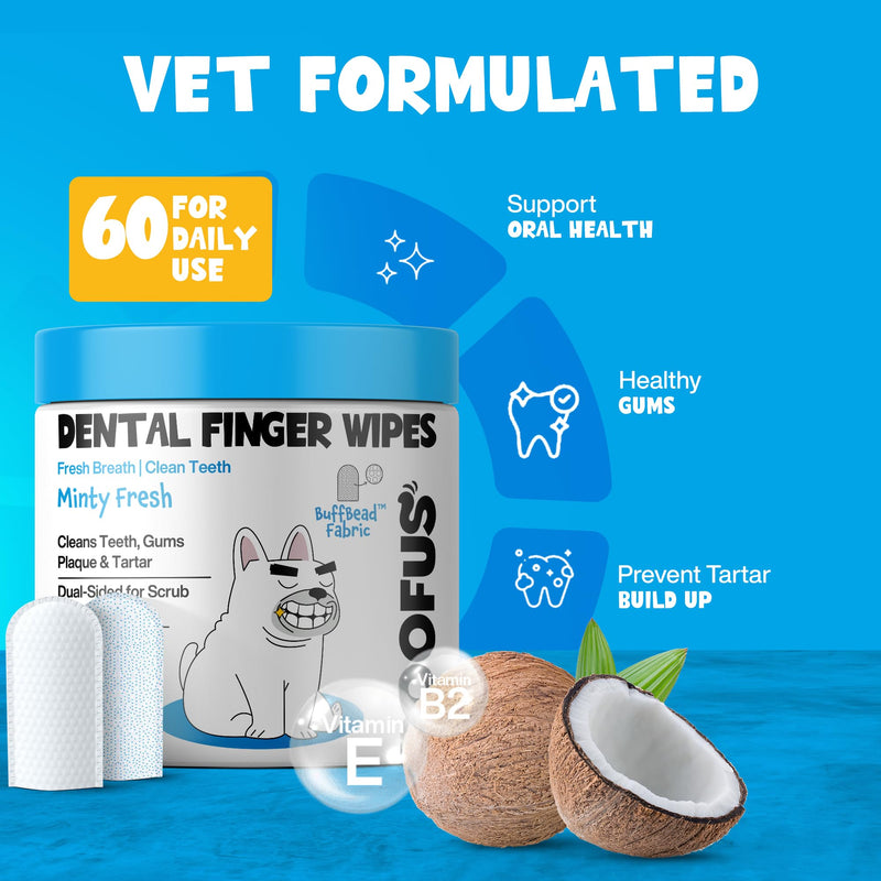 Mint Dental Care Wipes 60 Counts - Dogs Tooth Cleaning Wipes to Reduce Plaque & Tartar Buildup - Dogs and Cats Wipes for Cleaner Mouth - Dog Tooth Brushing Kit - PawsPlanet Australia