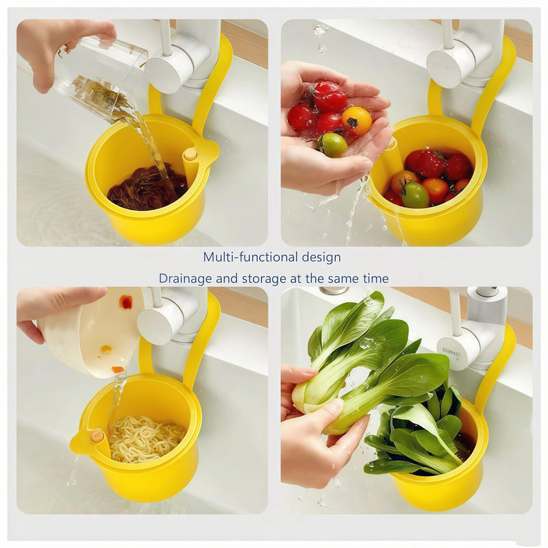 Kitchen sink food residue collection and filter basket, press-to-clean design(Yellow) Yellow
