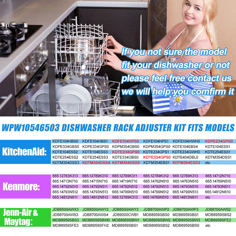 Upgraded WPW10546503 Dishwasher Top Rack Adjuster For Kitchenaid Dishwasher Parts Upper Rack W10546503 Dishwasher Replacement Parts For Whirlpool Kenmore Dishwasher Upper Rack KDTE334GPS0 KDTM354DSS4