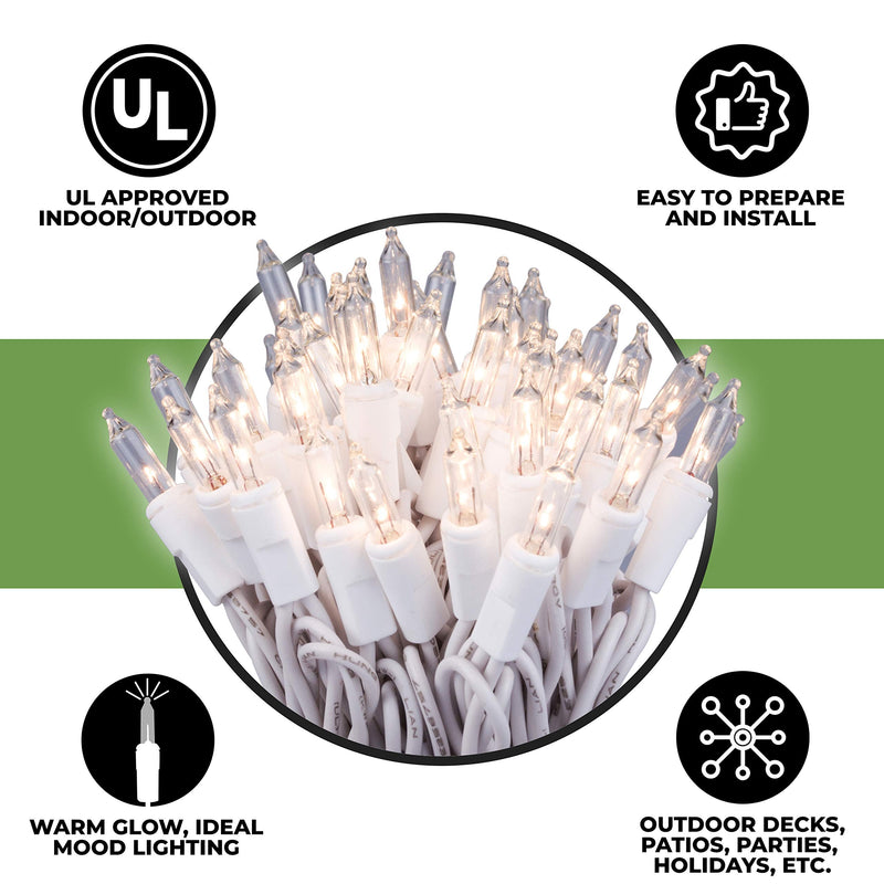 612 Vermont 50 Clear Christmas Lights on White Wire, UL Approved for Indoor/Outdoor Use, 9 Foot of Lighted Length, 11 Foot of Total Length 1 50 Light