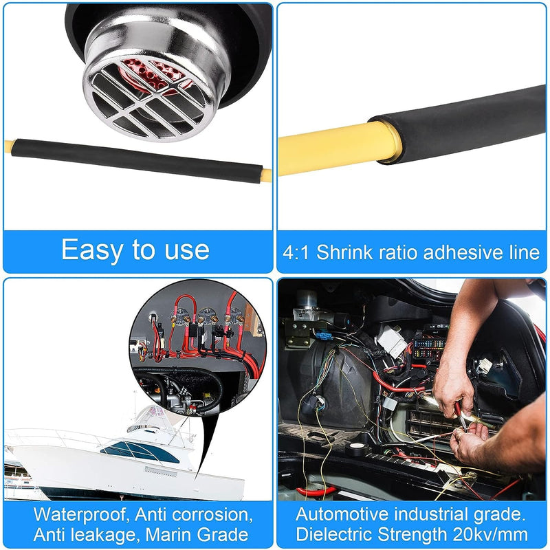 Heat Shrink Tubing 4:1 Dual Wall Adhesive Lined 10 Ft Long,Marine Grade Heat Shrink,Wire Heat Shrink Tubing Insulation Seal Against Moisture Corrosion and Air Leakage(12mm/10Feet, Black) 12mm/10Feet 1