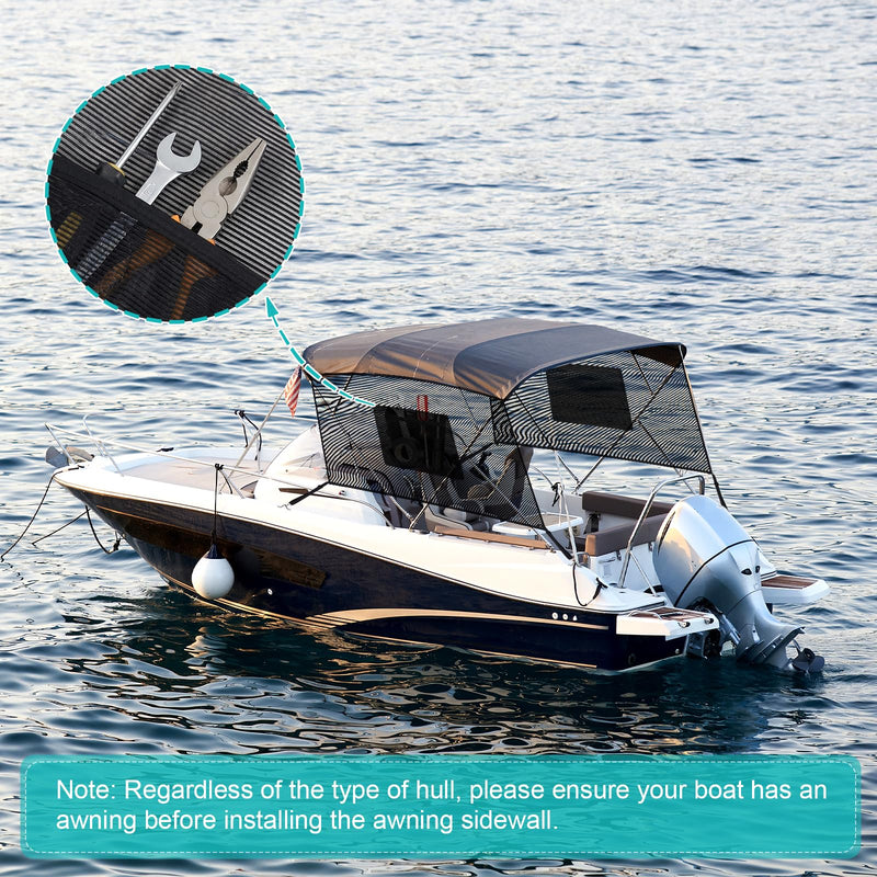 SATINIOR 2 Pack Detachable Mesh Sidewalls for 3-Bow Bimini Tops, Universal Boat Sun Shade with Storage Pockets, 2 Straps, 50 x 22.8'', Breathable, UV Protection for Fishing (Bimini Tops Not Included)
