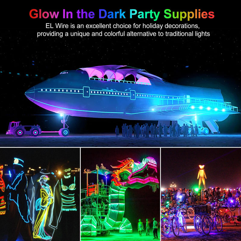 EL Wire Lights Battery Powered 5 by 1 Meter EL Wire Neon Lights 3 Modes 360° Illumination EL Wire Kit Rope Lights Cuttable Electroluminescent Wire for Party DIY Cosplay Costume (Lemon Green) Lemon Green