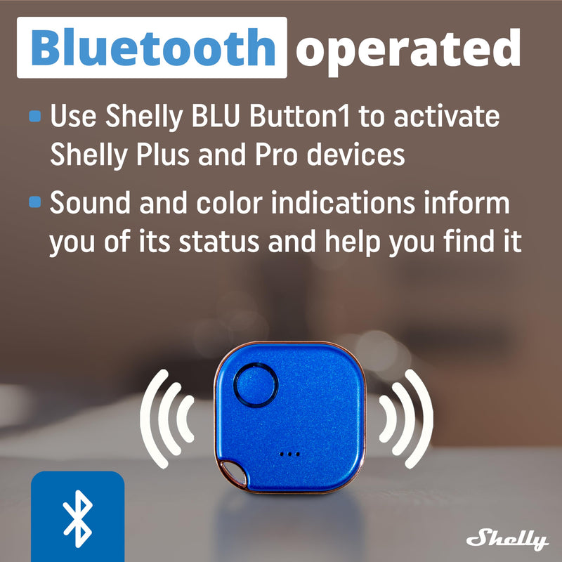 Shelly BLU Button1 Blue | Bluetooth-Operated Action and Scenes Activation Button | Home Automation | iOS Android App | No Hub Required | Long Battery Life | LED Indication | Buzzer | Broad Range