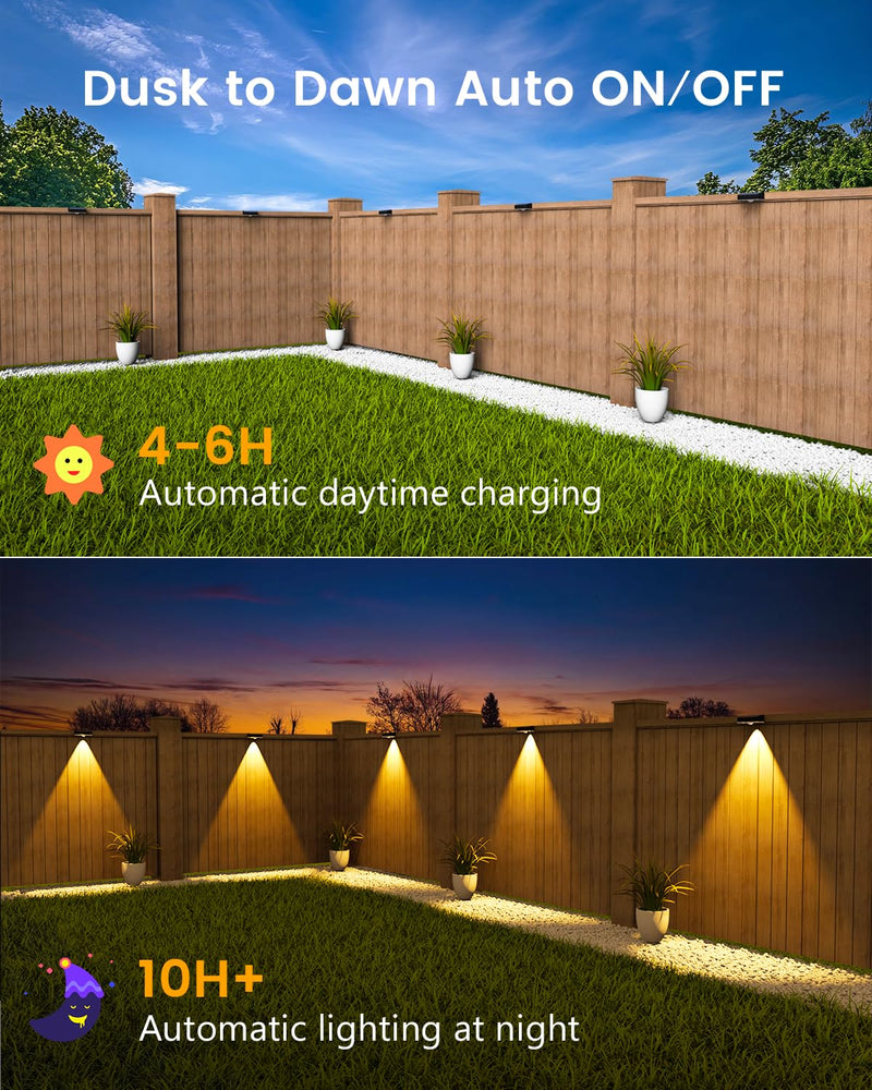 Solar Fence Lights Outdoor, 8 Pack, 50LM Ultra Bright, 3 Color Temperatures & RGB, IP65 Waterproof, Dusk-to-Dawn Solar Powered Fence Lights for Patio, Railing (Black) Black