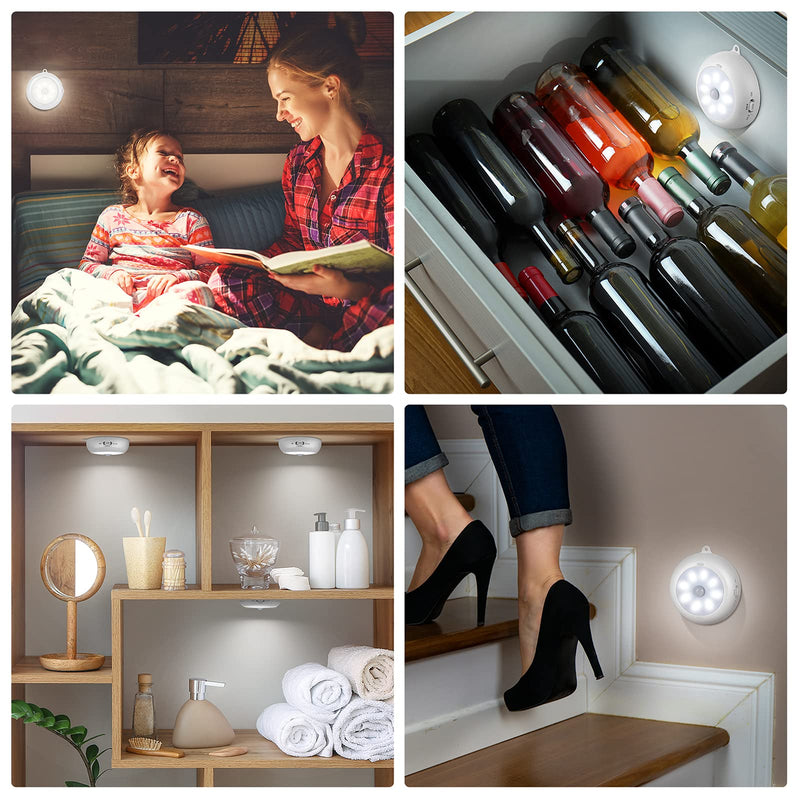Motion Sensor Light Indoor, LED Night Light Closet Lights, Under Cabinet Lights, AA Battery Operated Stick on Wireless Puck Lights for Wall, Step, Stair, Dimmable (3 Pack) 6000K Clean White-3 Pack