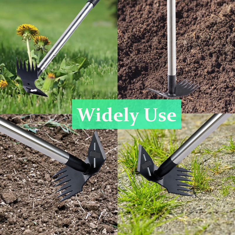 Weed Puller Tool with Long Handle - 60" Manual Weeder Remover Tool, 2 in 1 Hand Weed Rake and Garden Hoe for Gardening, Heavy Duty Uprooting Weeding Pull for Yard, Lawn, Patio and Garden