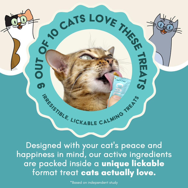 ALBERT & MIA Lickable Cat Calming Treats - Stress & Anxiety Relief for Indoor Cats - Tasty & Vet Calming Treats for Cats & Kittens (Calm Care for Grooming, Car Rides, Travel and Sleep Aid) 20 Pack