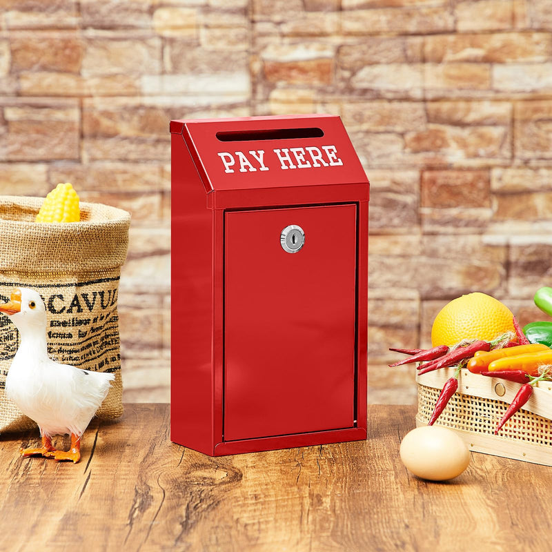 Safe Cash Box Money Collection Box Metal Donation Box with Lock Wall Mount Pre Drilled Mailbox Delivery Ballot Box for Home Office Outdoor Self Serve Stand(Red,10.2 x 5.7 x 2.8 Inch) Red 10.2 x 5.7 x 2.8 Inch