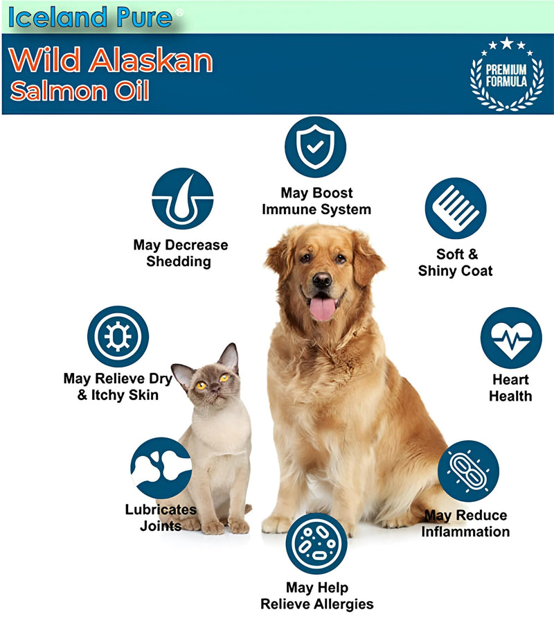 Wild Alaskan Salmon Oil for Dogs and Cats by Iceland Pure | 1,043 mg of Omega-3 per Teaspoon | Salmon Oil & Pollock Blend | BPA-Free Brushed Aluminum Epoxy Coated Bottle with Pump - 8.75 oz