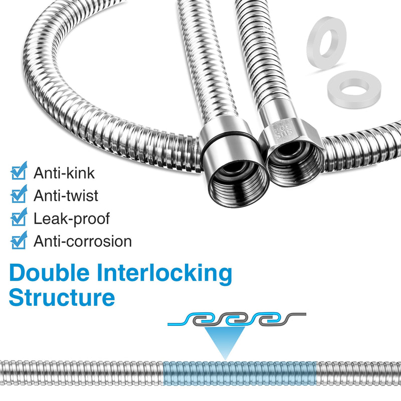Dreyoo Shower Hose with Shower Hose Extension Connector, 39 Inch Handheld Shower Head Hose with Brass Insert and Nut, 1/2 to 1/2 Shower Hose Extender, Stainless Steel (Chrome) Chrome
