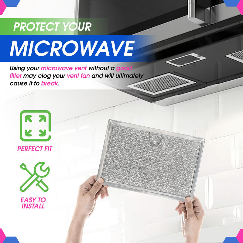 Microwave Filter Replacement 5.12” x 7.64” Fits Frigidaire 5304464105 WB06X10608 GE Microwave Filter - Aluminum Mesh Screen Grease Filter - Filters Air Entering Over the Range Oven Vent Fan (2-Pack) 2