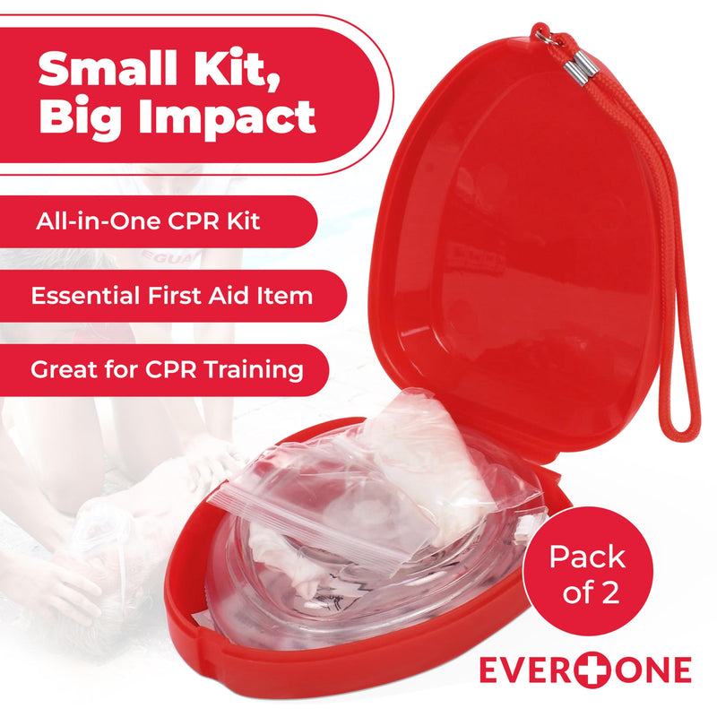 CPR Rescue Mask, Adult/Child Pocket Resuscitator, Hard Case with Wrist Strap + Gloves & Wipes - 2 Pack 2 Count