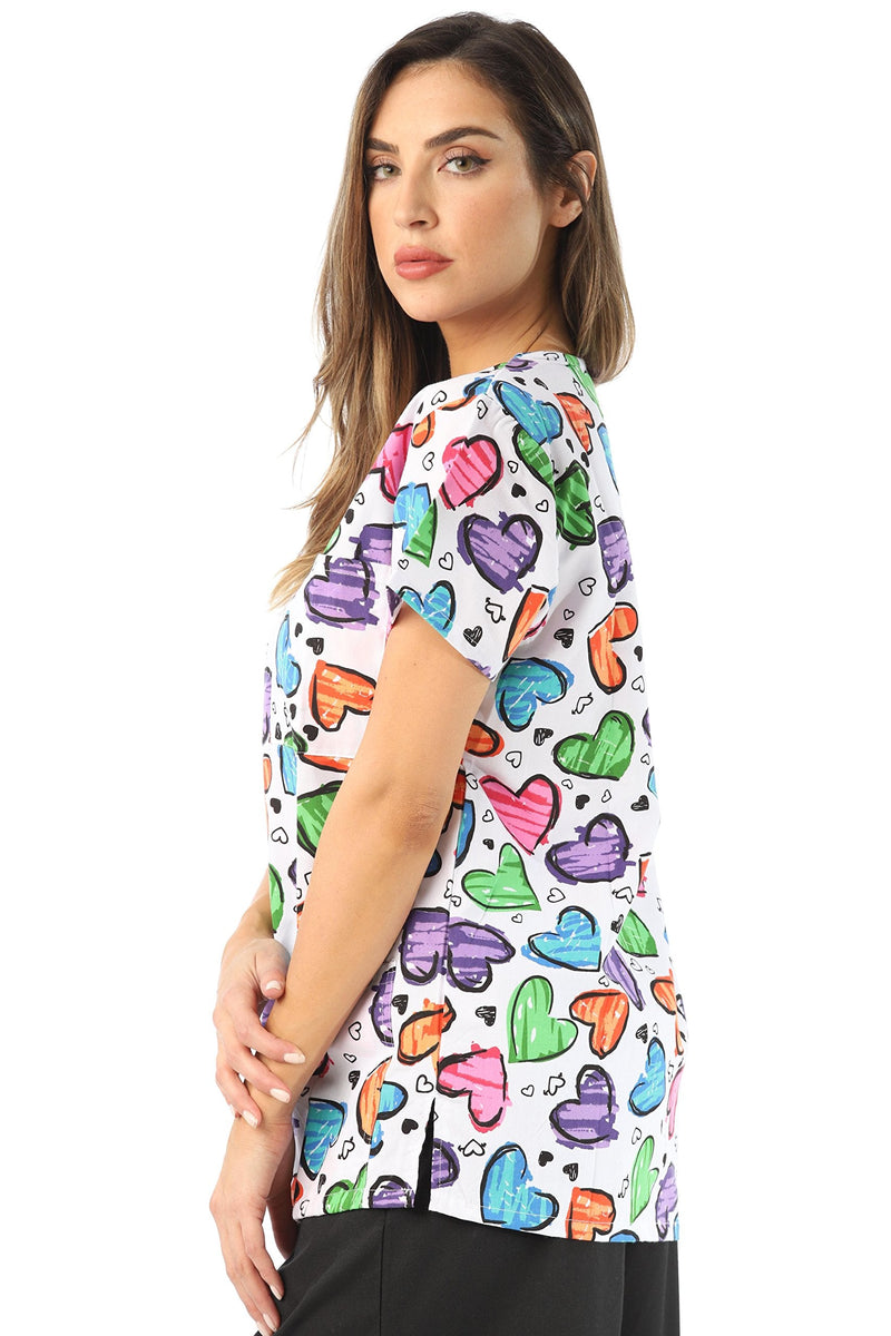 Just Love Womens Holiday Scrub Tops Large White Heart New