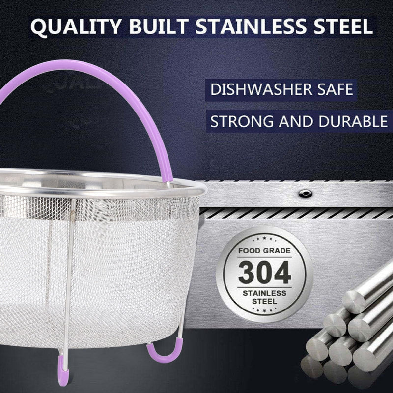 Steamer Basket, Mesh Steaming Basket Stainless Steel Strainer and Insert with Handle, for 6Qt Instant Pots Accessories, IP Insta Pots, Instapot Purple(21x13.5cm)