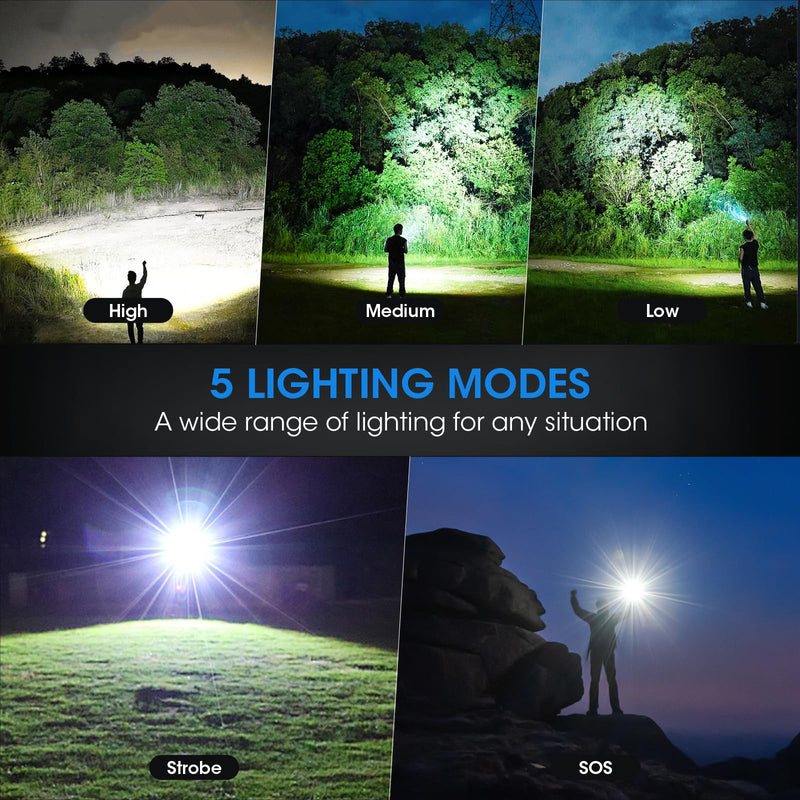 Flashlights Rechargeable LED High Lumens - 4 Pack 90,000LM Super Bright Flashlight, Adjustable Powerful Flash Light with 5 Modes, Waterproof Handheld Flashlight for Home, Camping