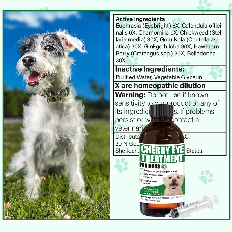 Cherry Eye Treatment for Dogs, 100 ml Liquid Terra-CIN for Conjunctivitis, Reduces Redness and Swelling, Homeopathic Oral Eye Wellness Supplement with 3 ml Dropper