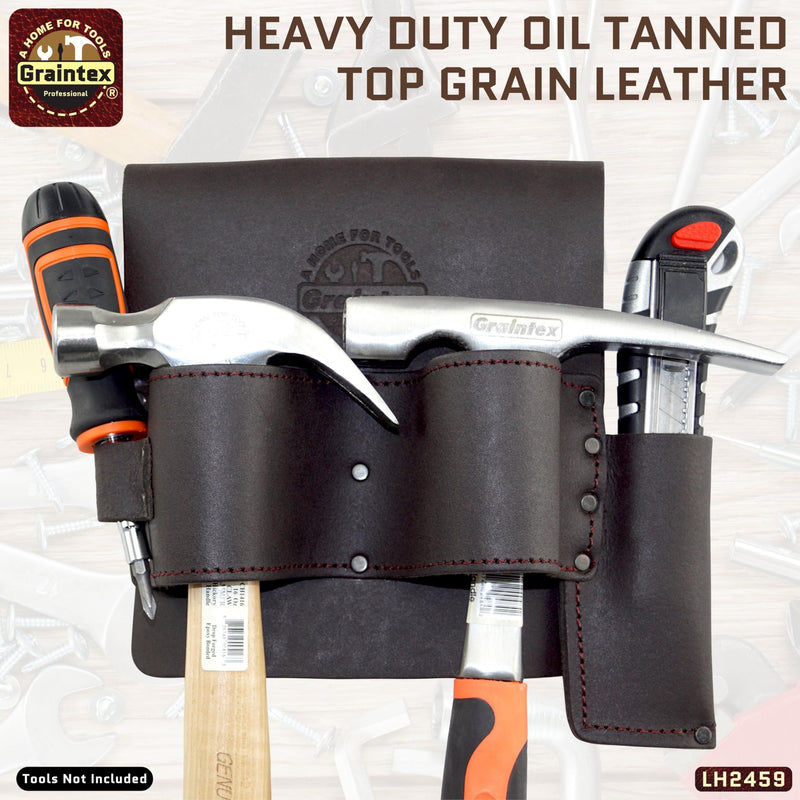 Graintex LH2459 Multi Tool Leather Hammer Holder Heavy Duty Oil Tanned Leather Wide Belt Tunnel Slot