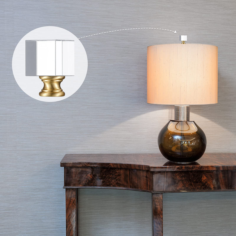 2 Pieces Cube Crystal Lamp Finial Clear Square Lamp Finial Cap Knob Top Knob Lamp Finial with Chromed Base for Lamp Shade Lamp Decoration, 1-4/5 Inches Tall (Clear, Gold) Clear, Gold