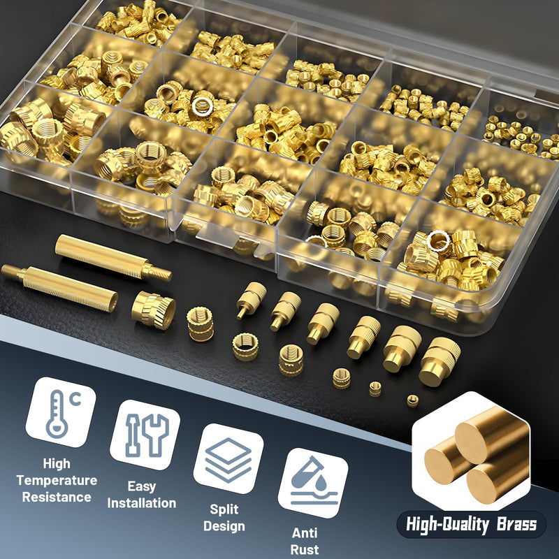 Heat Set Insert Tool Kit, 415Pcs Threaded Inserts Set Brass Nuts | Insert Tips M2 M2.5 M3 M4 M5 M6 M8, 80W Digital Soldering Iron Threaded Inserts for Inserts 3D Printing and Plastic xl