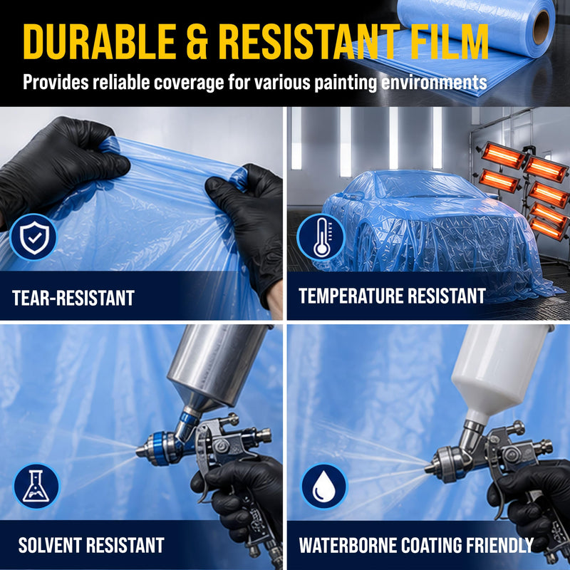 Dura-Gold 95" x 44' Pure Blue Pre-Folded Masking Film, (3 Pack) Painters Plastic Roll (0.4 Mil), Pull Down Drop Sheet, Pre-Folded Plastic Sheeting for Painting Protection on Auto, Walls, Furniture