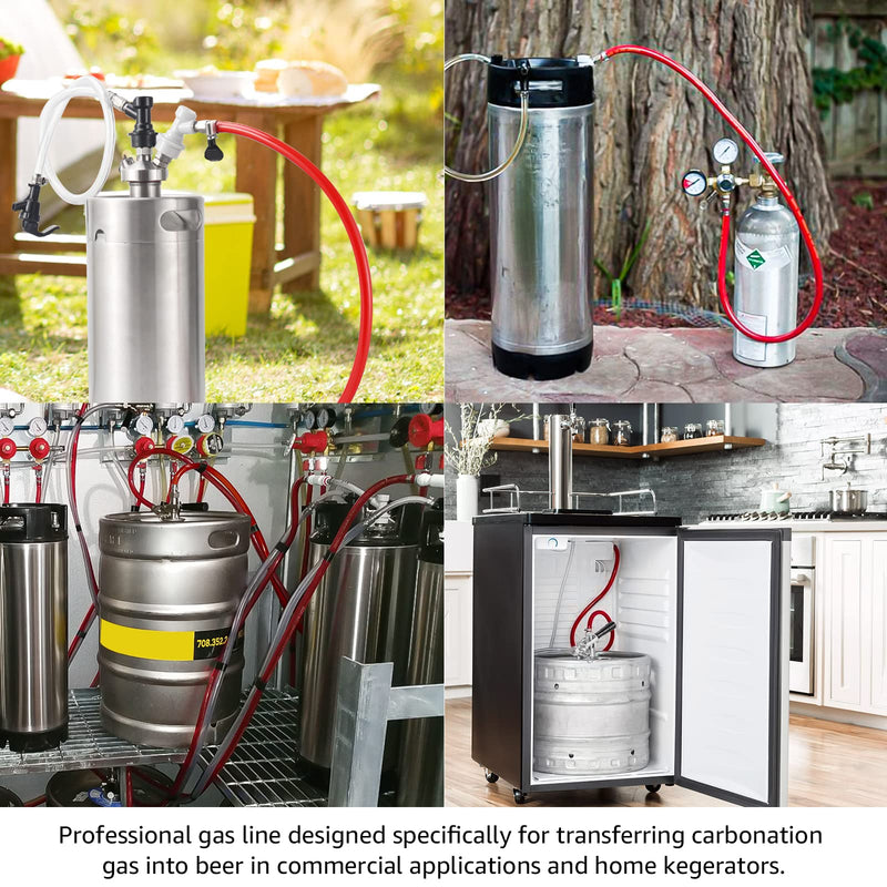 10ft Beer CO2 Gas Line Tubing for Kegerator ID 5/16" Keg Gas Line Red PVC CO2 Gas Hose with OD 5/16" Barb Fittting for Draft Beer Home Brewing 10ft Gas Line with Barb Fitting