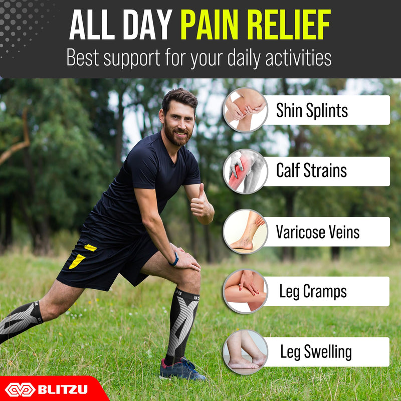 BLITZU Calf Compression Sleeve for Men & Women Footless Compression Socks Support Runners Leg Sleeve Shin Splints Pain Relief Black Large/X-Large
