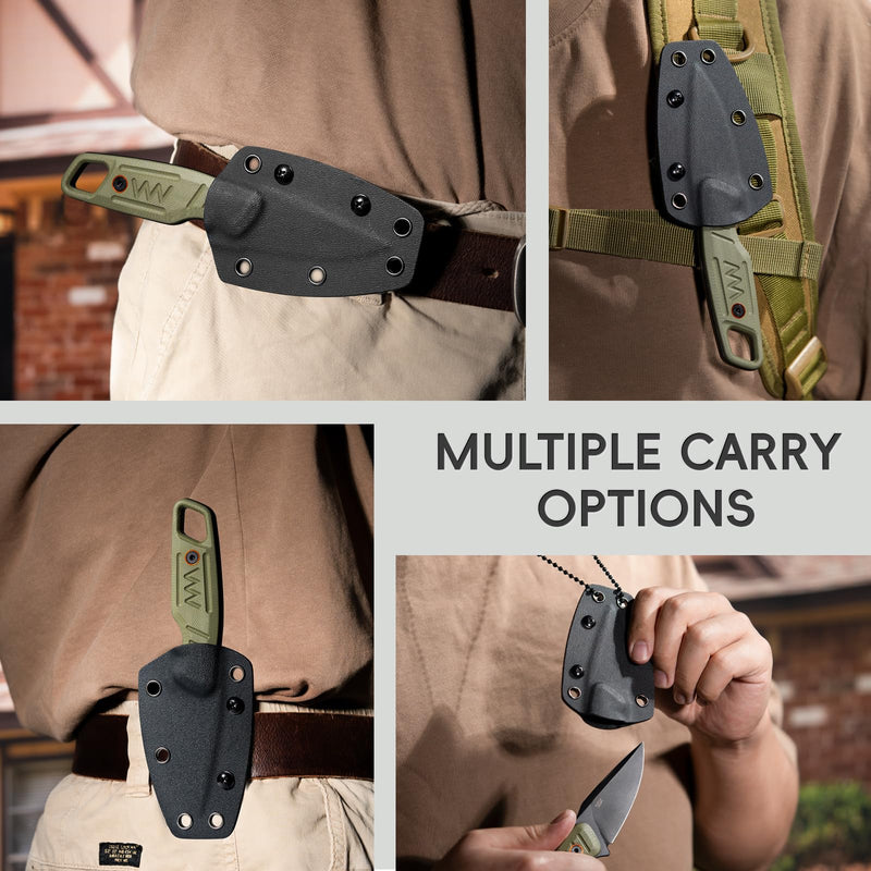LOTHAR TURTLE Small Fixed Blade Knife, Horizontal Carry Knife | 2.75" 14C28N Steel EDC Neck Knife with Green G10 Handle & Kydex Sheath, Bushcraft Survival Hunting Knife, Gift for Men Women9