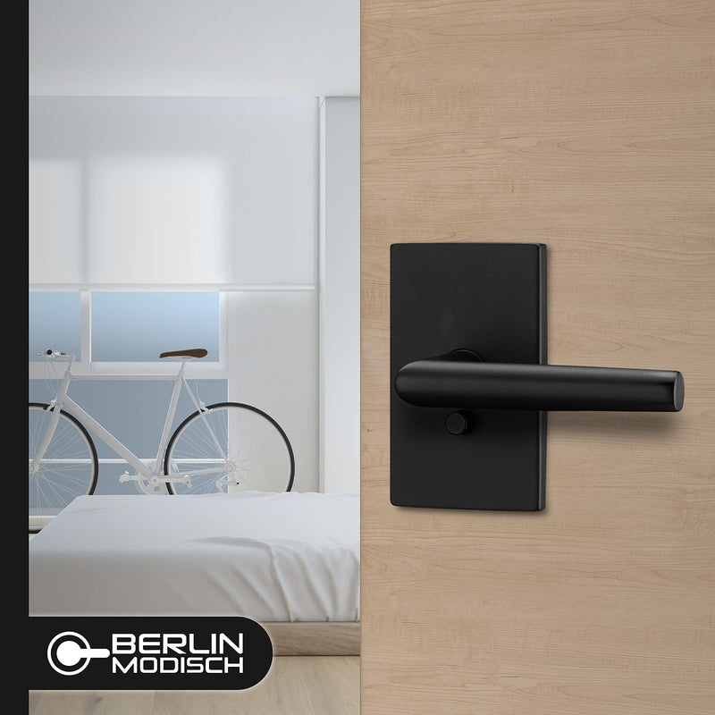 Berlin Modisch Entry Lever Door Handle Lock and Key Designer Series Locking Lever Set [for Front Door or Office] Reversible for Right & Left Sided Doors Heavy Duty – Iron Black Finish Entry [lock with keys]