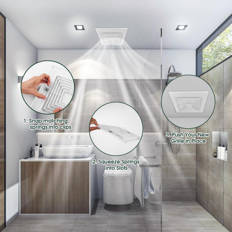White 1 Piece ( 9 “x 9 ”Inch) Bathroom Exhaust Fan Cover with Spring, Square Ceiling or Wall Mounted Exhaust Fan, Ceiling Fan, Grille, Air Diffuser, Diverter Ventilation Hood, Replacement Accessories 9”x9“