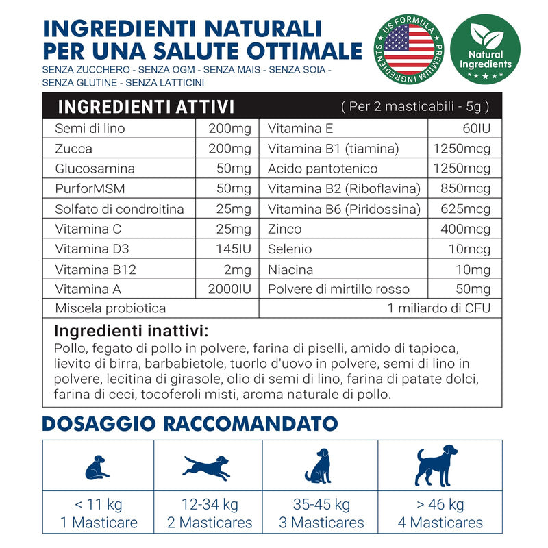 Dog Vitamins and Supplements - Multivitamin Chews - Supports Joint Health, Cares for Skin, nourishes Hair, boosts Immunity and Heart Health - Chicken 180 Chews