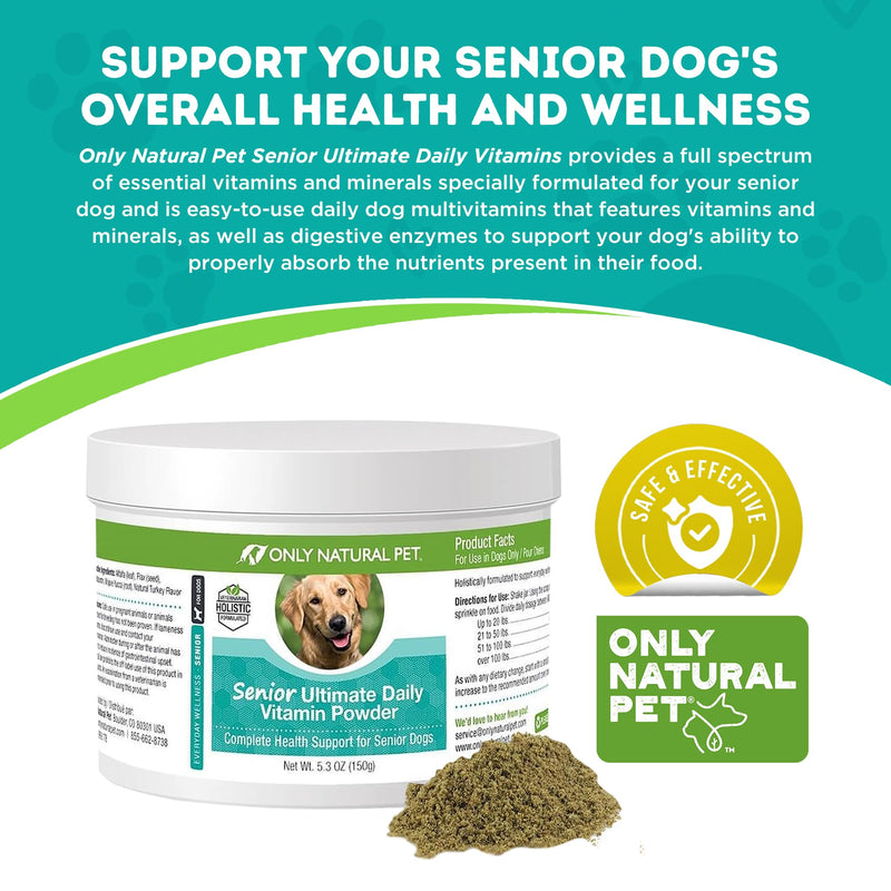 Only Natural Pet Senior Ultimate Daily Canine Vitamin Supplement for Dogs Complete Holistic Health Support - Made in USA, 5.3 oz Turkey Flavored Powder 5.3 Ounce (Pack of 1) - PawsPlanet Australia
