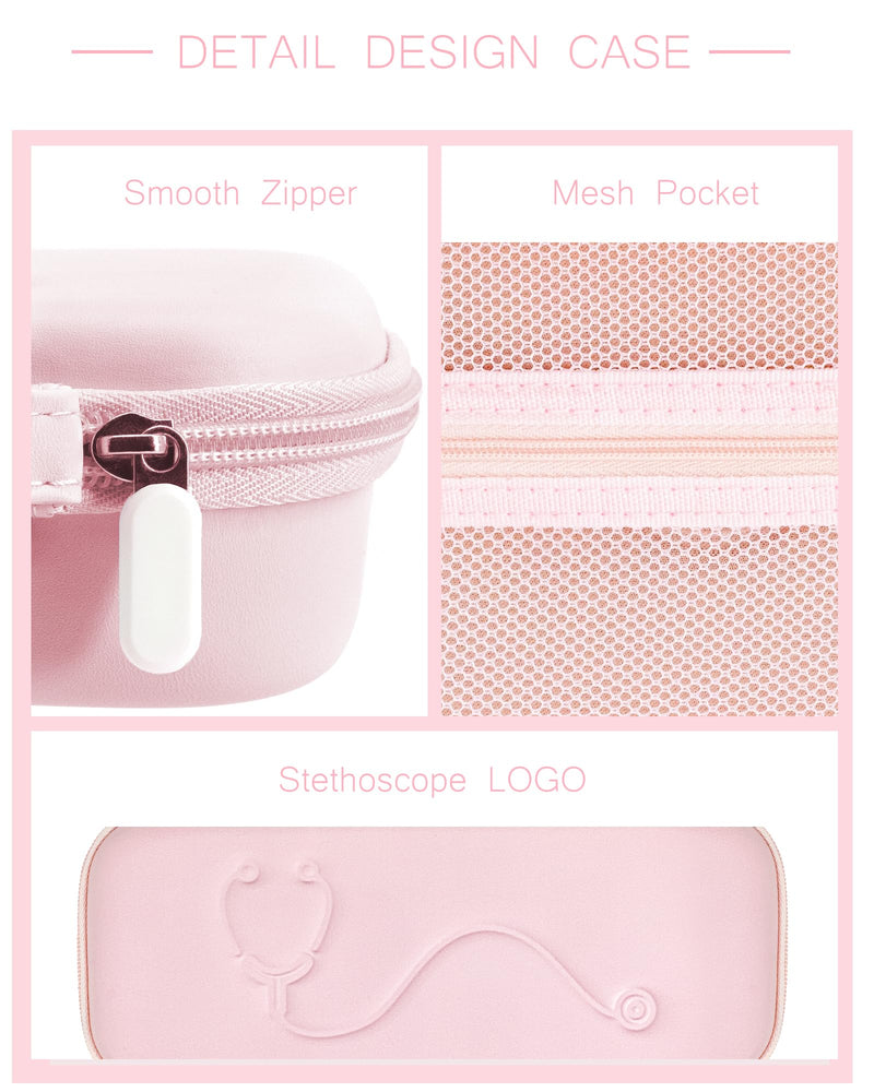 Hard Stethoscope Case for 3M Littmann Classic III, Lightweight II S.E, MDF Acoustica Stethoscope, Stethoscopes Carrying Case with Mesh Bag for Nurse Accessories Gauze Penlights Cotton Swabs (Pink) PINK