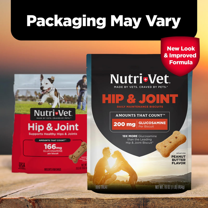 Nutri-Vet Hip & Joint Biscuits for Dogs, Tasty Glucosamine Treat, Puppy Supplements, Dog Joint Supplement, Small Sized Biscuit with 200mg Glucosamine, Puppy Essentials, Peanut Butter Flavor, 16 oz 16 Ounce (Pack of 1)