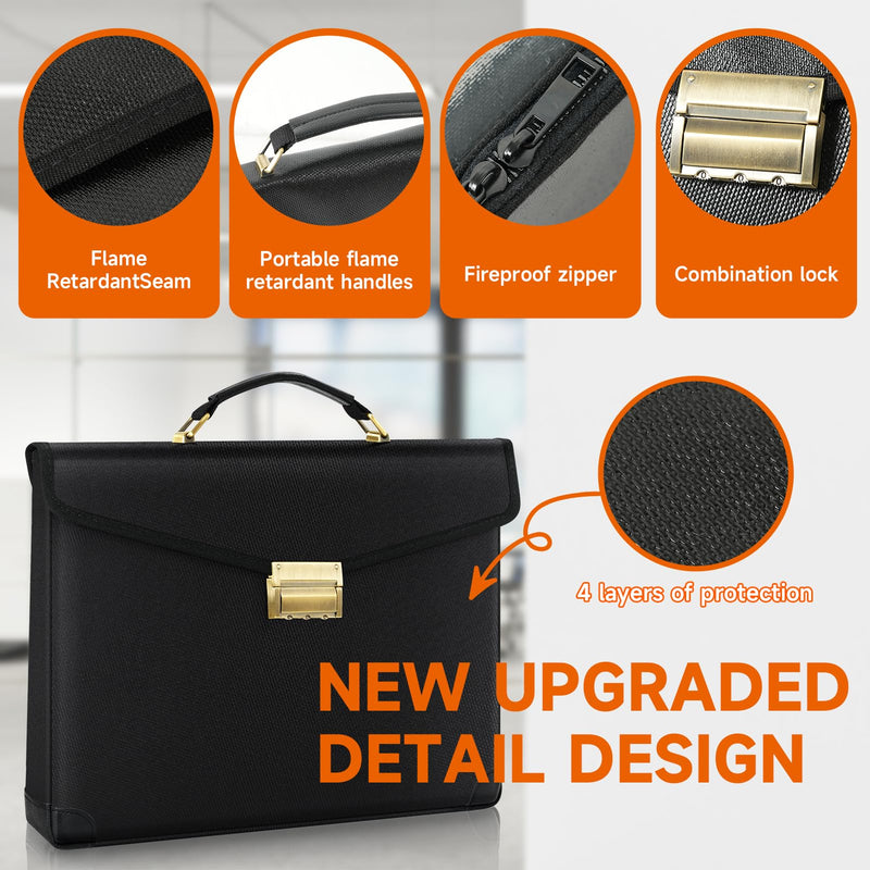 Fireproof Document Bag with Lock,Upgraded 6500°F Fire Proof bag with Zipper,10 Layers of Heat Insulated Materials, Water Resistant, Portable Home Travel Safe Storage for Important Documents,Passports