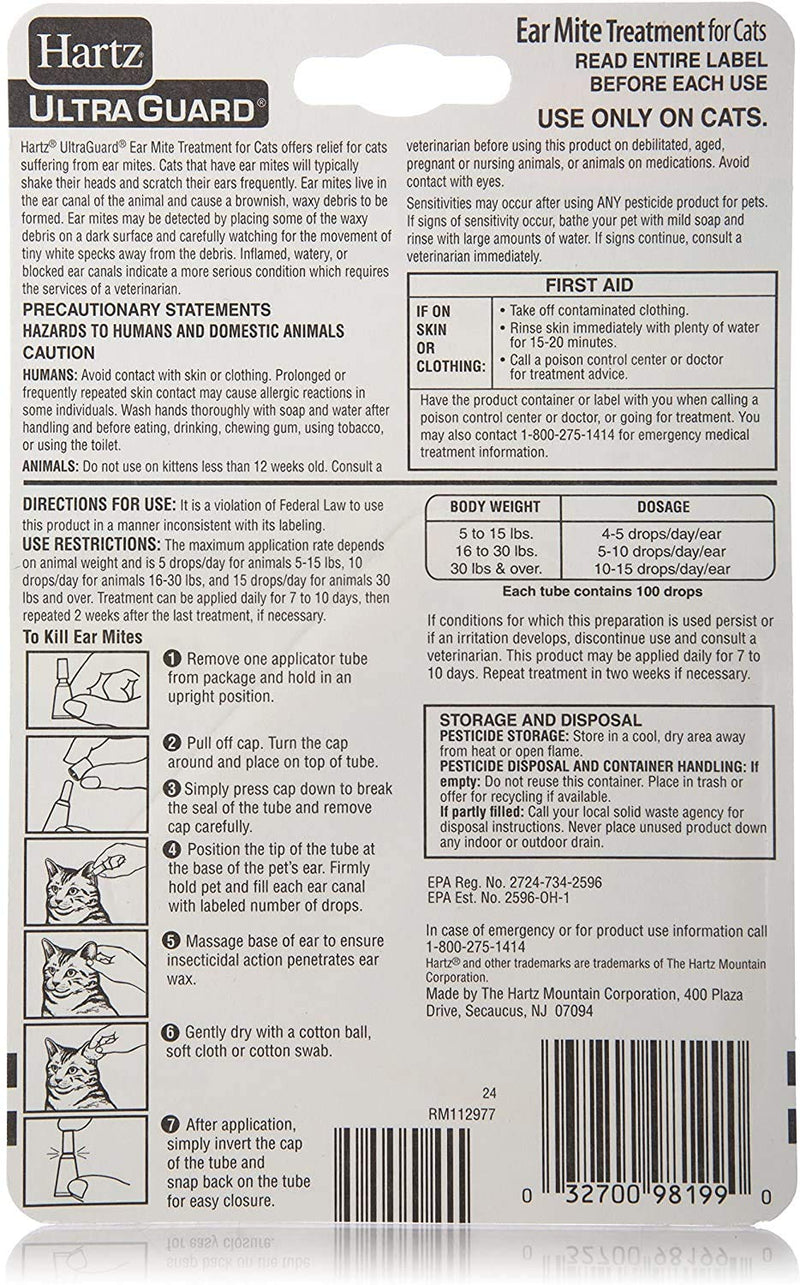 Hartz Ear Mite Treatment for Cats-3 Pack Package May Vary - PawsPlanet Australia