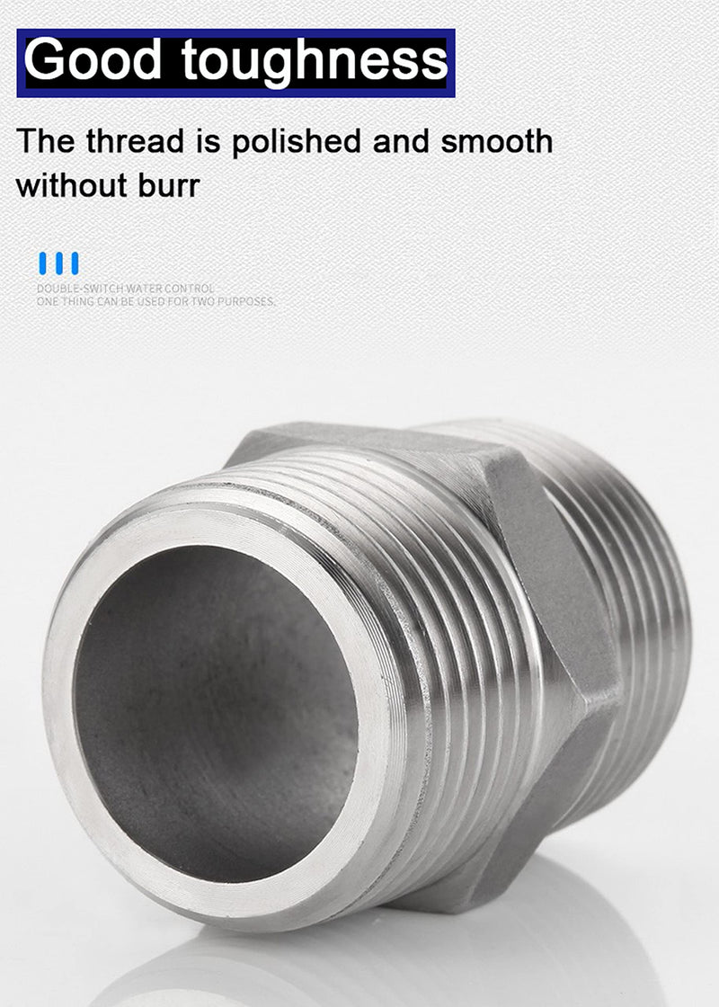 4PCS Hex Nipple 1/2" Male x 1/2" Male Pipe Fittings, 304 Stainless Steel 1/2 inch NPT Male Threaded Pipe Adapter Fittings Equal Nipples Connectors, Male Straight Connector Pipe Fitting 0.5 Inch