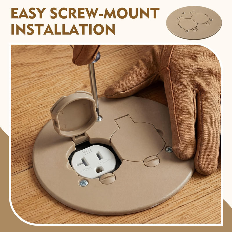 Kingdder 2 Set Round Floor Box Cover 4" Diameter Plastic Duplex Floor Outlet Cover Plate Weatherproof Replacement for Countertop Home (Bronze) Bronze