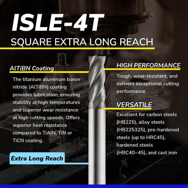 SPEED TIGER Micrograin Carbide Square End Mill Extra Long Reach - 4 Flute - ISLE3/8 4T (1 Pieces, 3/8") - for Milling Alloy Steels, Hardened Steel, Metal & More – for DIYers & Professionals 1 3/8 in
