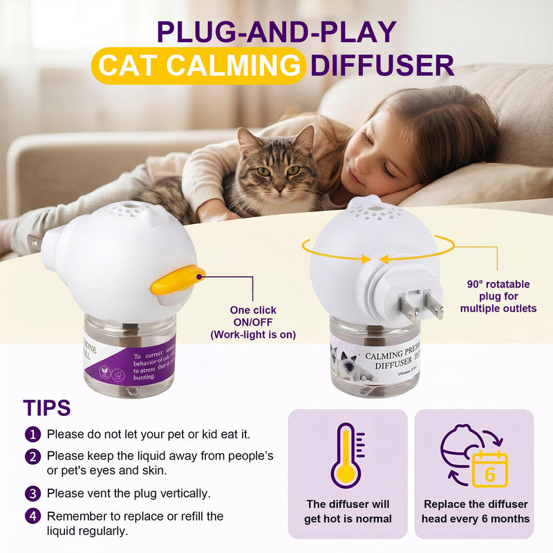 120-Days Cat Calming Pheromone Diffuser Kit - 2 Diffusers & 4 Refills, Long-Lasting Stress & Anxiety Relief, Fighting, Aggression, Meowing & Scratching | 2-Pack Cat Calming Diffuser Kit transparent