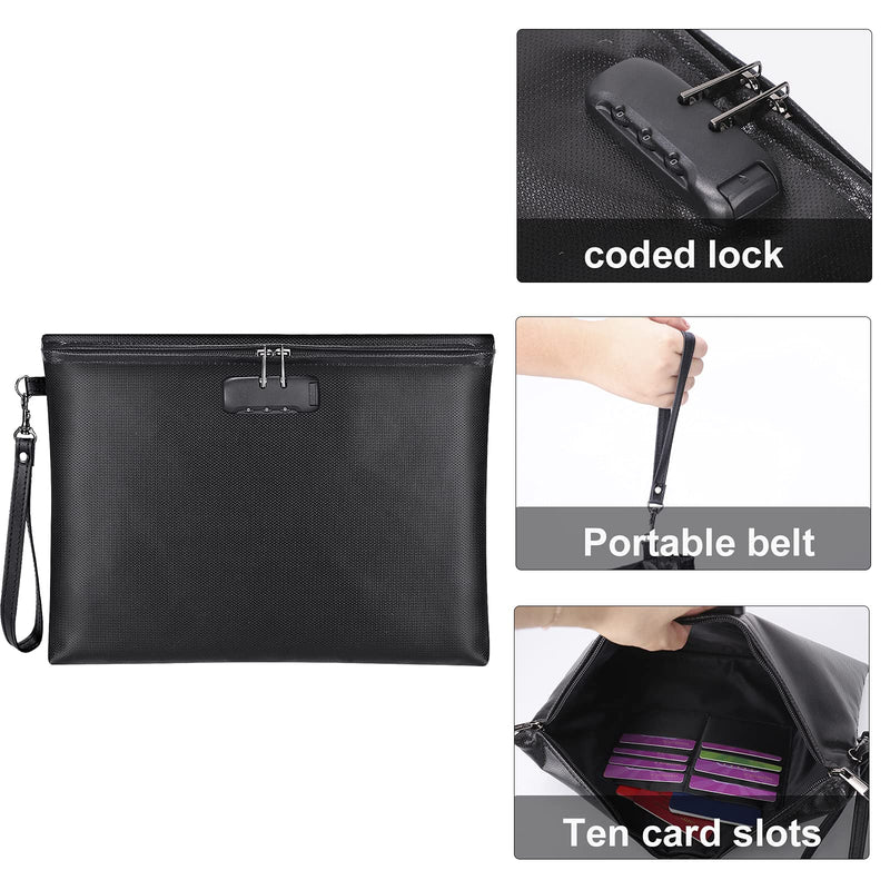 Fireproof Document Bag with Lock, ZOOPIP 14.3"x10.2" Fireproof and Waterproof Money Bag with Zipper Closure, Storage Pouch for A4 Letter Size Document, Cash, Cell Phone, Tablet, Credit Card,Passport Black 14.3"*10.2"*0.6"
