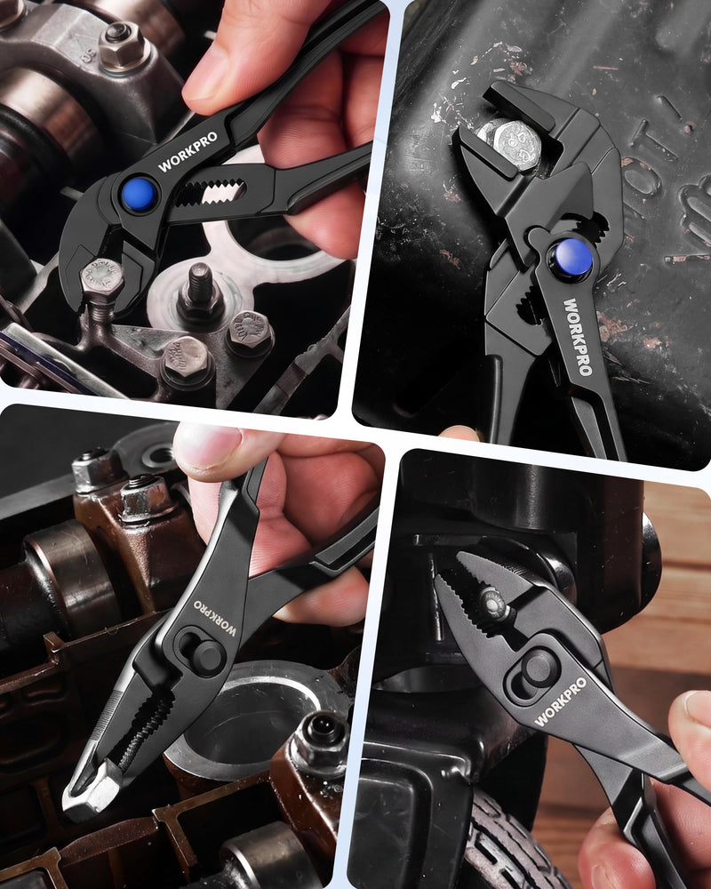 WORKPRO 4-Piece Mini Pliers Set with Pouch, Pocket Pliers Gift for Man | 4-Inch Plier Wrench, Slip Joint Plier, Water Pump Plier, 4.5-Inch Long Nose Slip Joint Plier, Alloy Steel, Anti-Rust Coating Black 4-Pieces Pliers Set