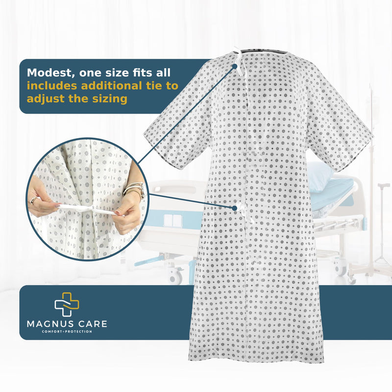 Hospital Gown for Woman & Men, Cotton Blend Fashionable Unisex Patient Gowns, Back Tie, Soft and Comfortable Fits Sizes up to 2XL - 1 Pack